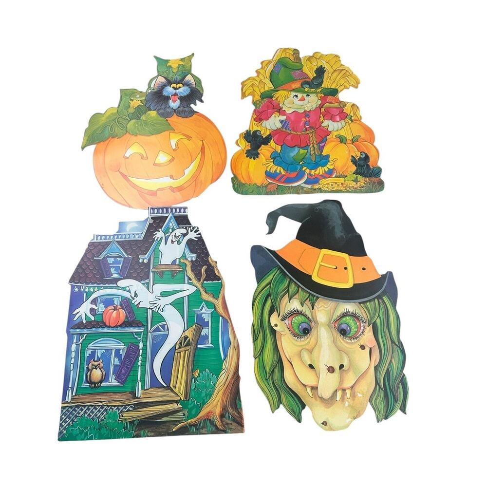 Vintage Eureka Halloween Die Cut Cutout Decorations Lot Of 4 Pumpkin Witch